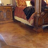 Kemiko decorative coatings on interior, residential surface. Products: Kemiko Stone Tone Concrete Acid Stain in Vintage Umber and Black; Kemiko Single Component Sealer; Kemiko Easy Shine Mop On Wax. Decorative Concrete Made Easy.