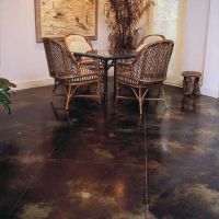 Kemiko decorative coatings on interior, residential surface. Products: Kemiko Stone Tone Concrete Acid Stain in Black and Green Lawn; Kemiko Single Component Sealer; Kemiko Easy Shine Mop On Wax Kemiko decorative coatings on interior, residential surface. Products: Kemiko Stone Tone Concrete Acid Stain in Black and Green Lawn; Kemiko Single Component Sealer; Kemiko Easy Shine Mop On Wax. Decorative Concrete Made Easy.