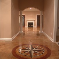 Kemiko decorative coatings on interior, residential surface. Products: Kemiko Stone Tone Concrete Acid Stain in various colors; Kemiko Single Component Sealer; Kemiko Easy Shine Mop On Wax. Decorative Concrete Made Easy.