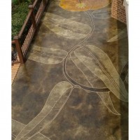 Kemiko Concrete Floor Gallery - Kemiko decorative coatings on exterior, residential surface. Products: Kemiko Stone Tone Concrete Acid Stain in Golden Wheat, Cola, English Red, Black and Walnut; Kemiko Repels Sealer. Decorative Concrete Made Easy.
