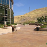 Kemiko Concrete Floor Photo Gallery - Kemiko decorative coatings on exterior, commercial surface. Products: Kemiko Stone Tone Concrete Acid Stain in various colors; Kemiko Repels Sealer. Decorative Concrete Made Easy.