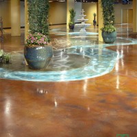 Kemiko decorative coatings on interior, commercial surface. Products: Kemiko Stone Tone Concrete Acid Stain in various colors; Kemiko Single Component Sealer; Kemiko Easy Shine Mop On Wax. Decorative Concrete Made Easy.